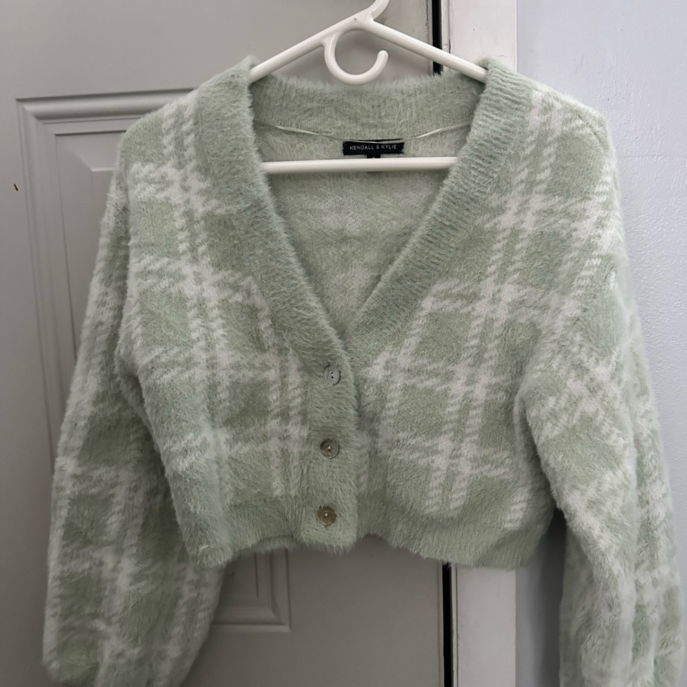 Kendall & Kylie Mint Plaid Cardigan